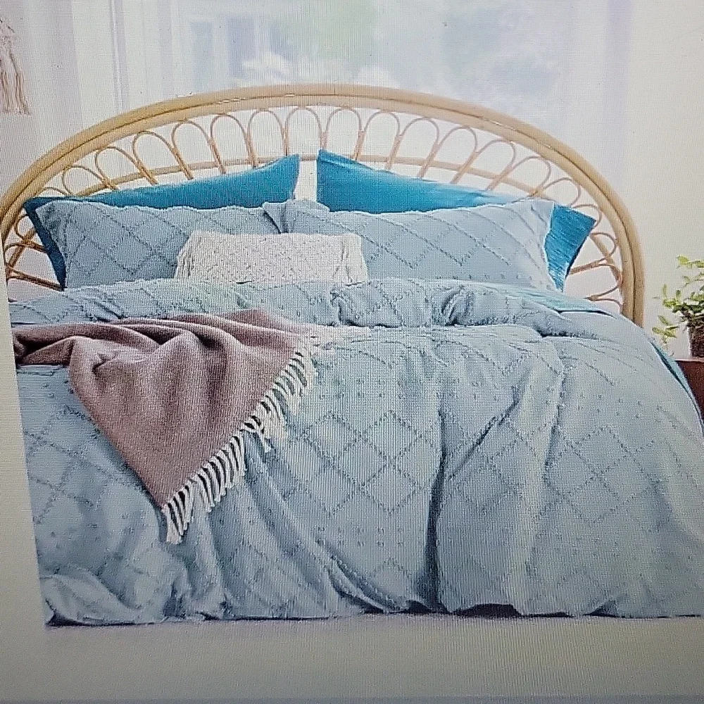Bedsure Boho duvet cover set light aqua King 104x90